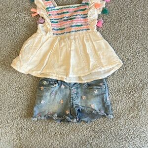 Colorful 4T summer outfit featuring embroidery with Tassels